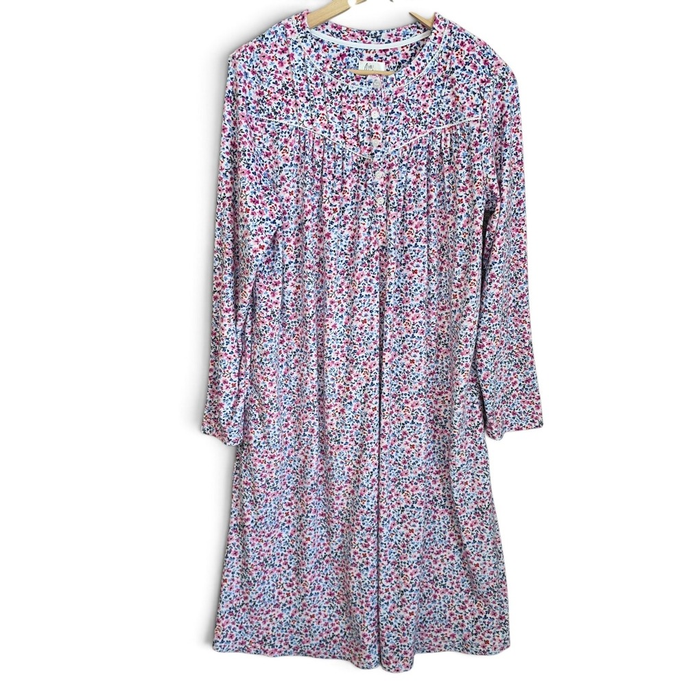 Aria Collection Nightgown Womens Medium M Pink Floral Fleece Long Sleeve Robe